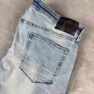 Nickel & Iron Mens Light Wash Distressed Denim Jeans 38x32 Slim Fit